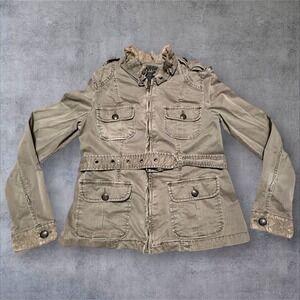 Sanctuary Clothing Utility‎ Jacket Belted Khaki Green Cargo Pockets Size S